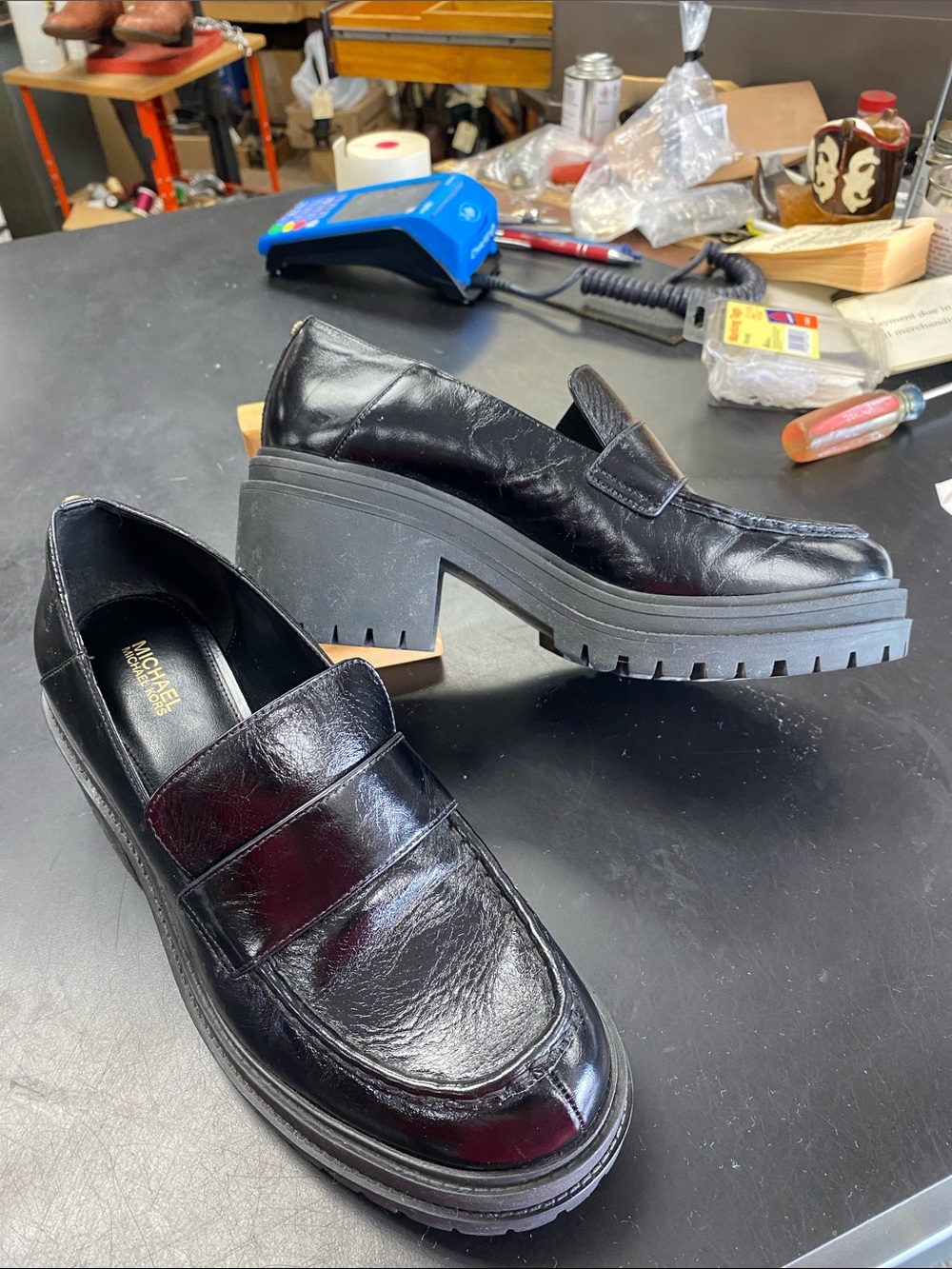 MICHAEL Michael Kors Black Patent Chunky Lug Heel Loafers